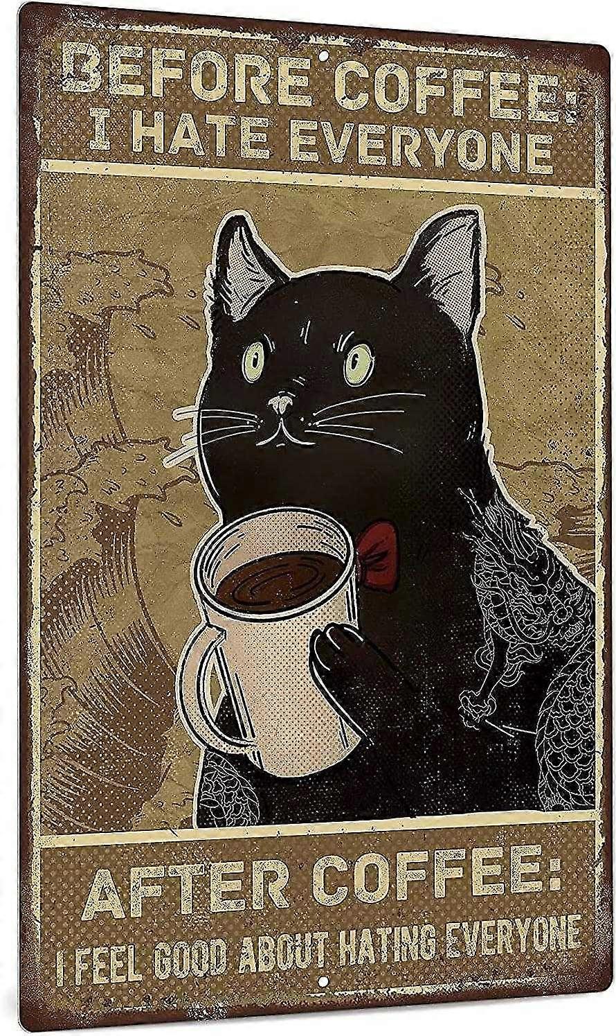 Placa de Metal de Lata de Gato Modo Café, É Hora do Café Poster Retro, Mod Vintage 8x12 Polegadas OU 12x16 Polegadas