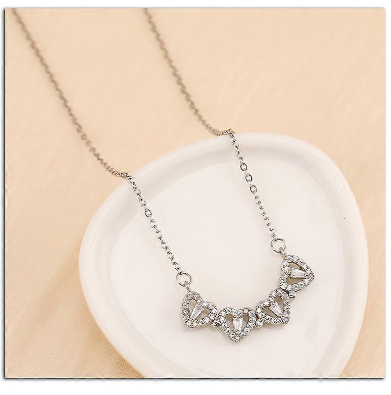 Micro set zirconia open and closed four leaf lucky straw pendant necklace love fold creative clasp chain silver