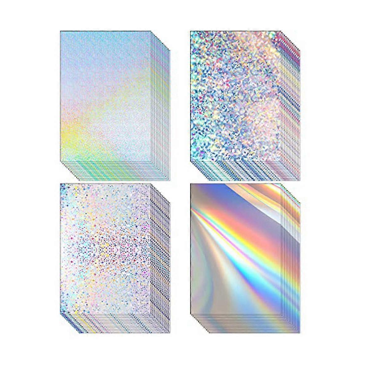 100 Sheets Metallic Holographic Card Stock Shiny Mirror Paper Sheets A4 Size Mixed Color Paper