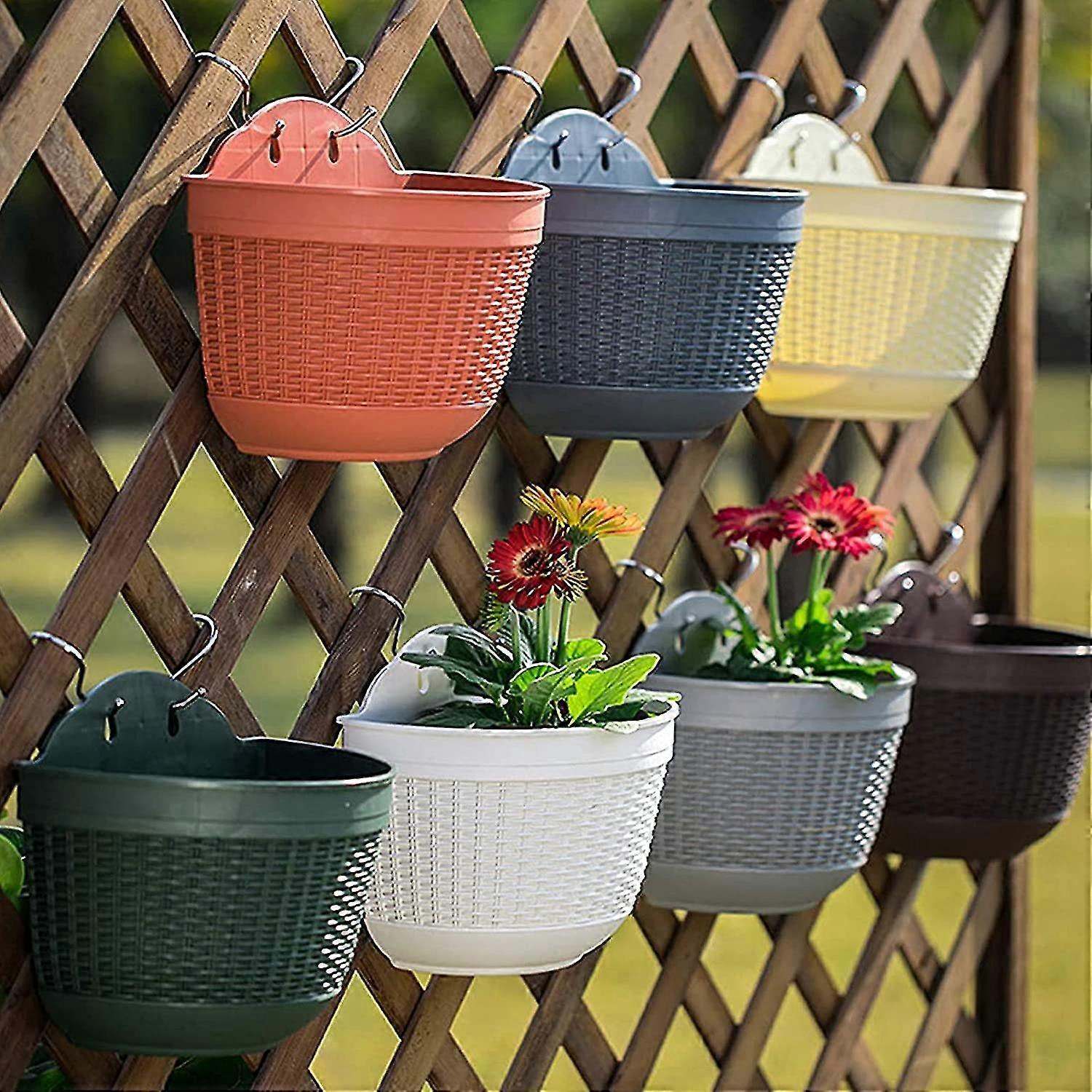 Set 3 Vasi Da Fiori In Metallo Da Appendere, Colore Crema, Con Ganci E Fori Di Drenaggio, Per Ringhiera E Balcone - 3
