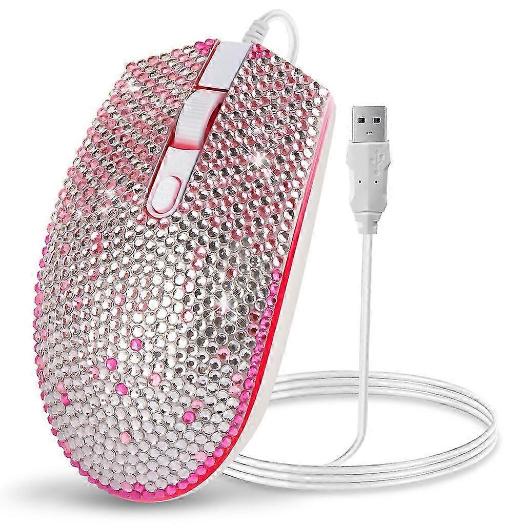 Colorful for Rhinestone Wired USB Optical Mouse Ergonomic 1600dpi Corded Mouse Plug&for Play Mute Button for Female Girl