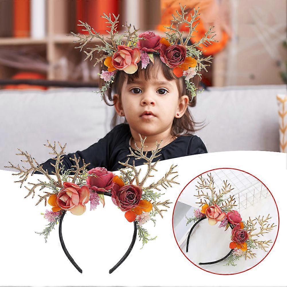 Gold Branch Headband with Simulated Flower Durable Festival Hair Styling Hoop for Holiday Party
