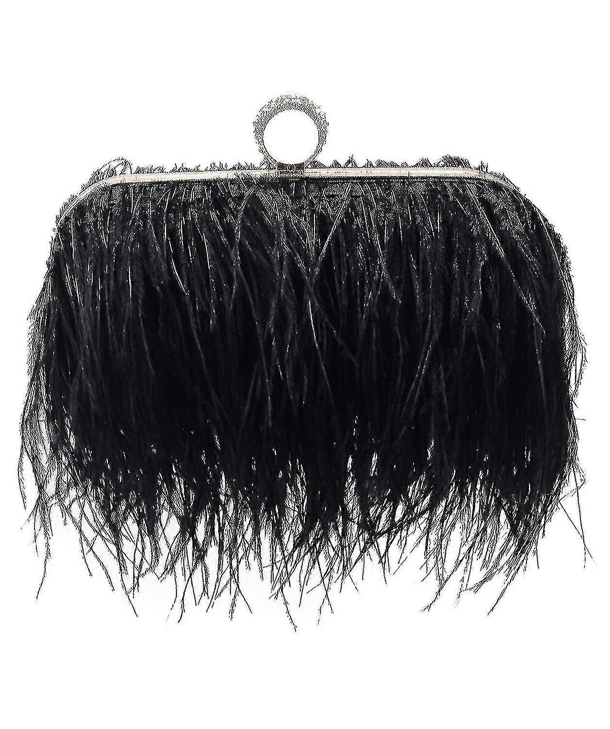 Women Feather Clutch Purse Shoulder Crossbody Bag Evening Handbagsblack