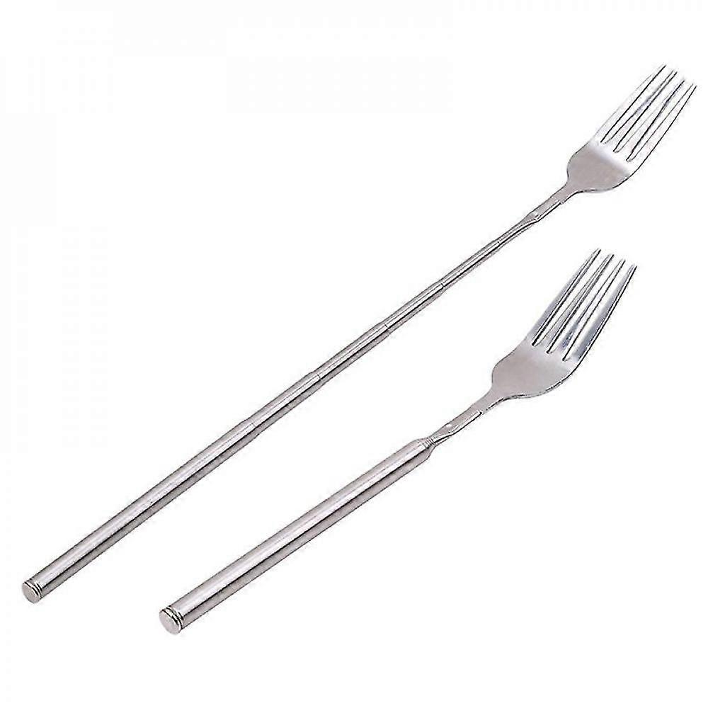 Silver Stainless Telescopic Extendable Fork Dinner Fruit Dessert Cutlery Forks LTG