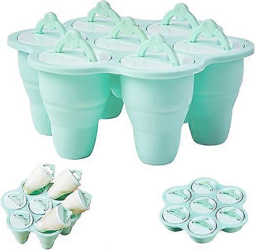 (Green) 7 Cavity Silicone Ice Cream Mold, Popsicle Mold, Collapsible Popsicle Mold for Homemade Popsicles and Ice Cream - BPA Free