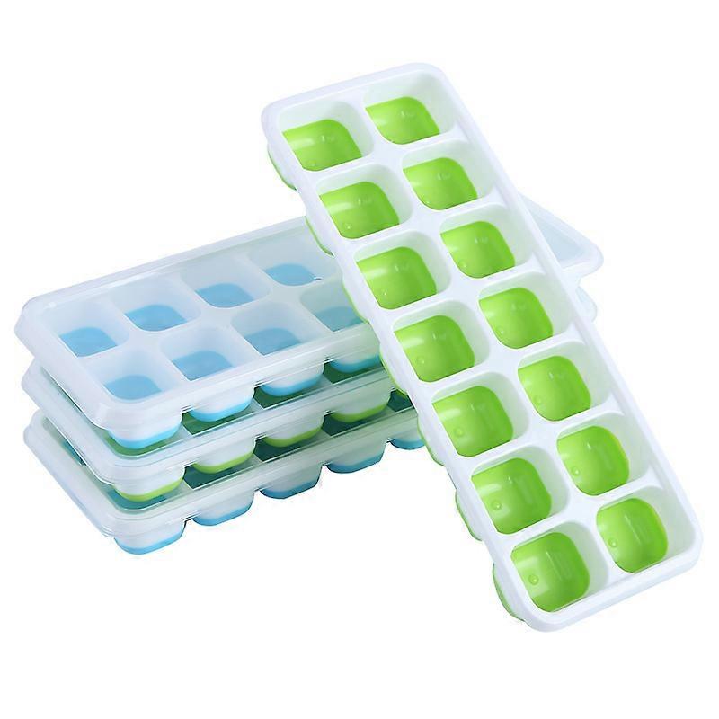 4 Ice Cube Molds With Leak-Proof, Removable Lid, Suitable for Wine and Drinks, 24 Grids, Green + Blue