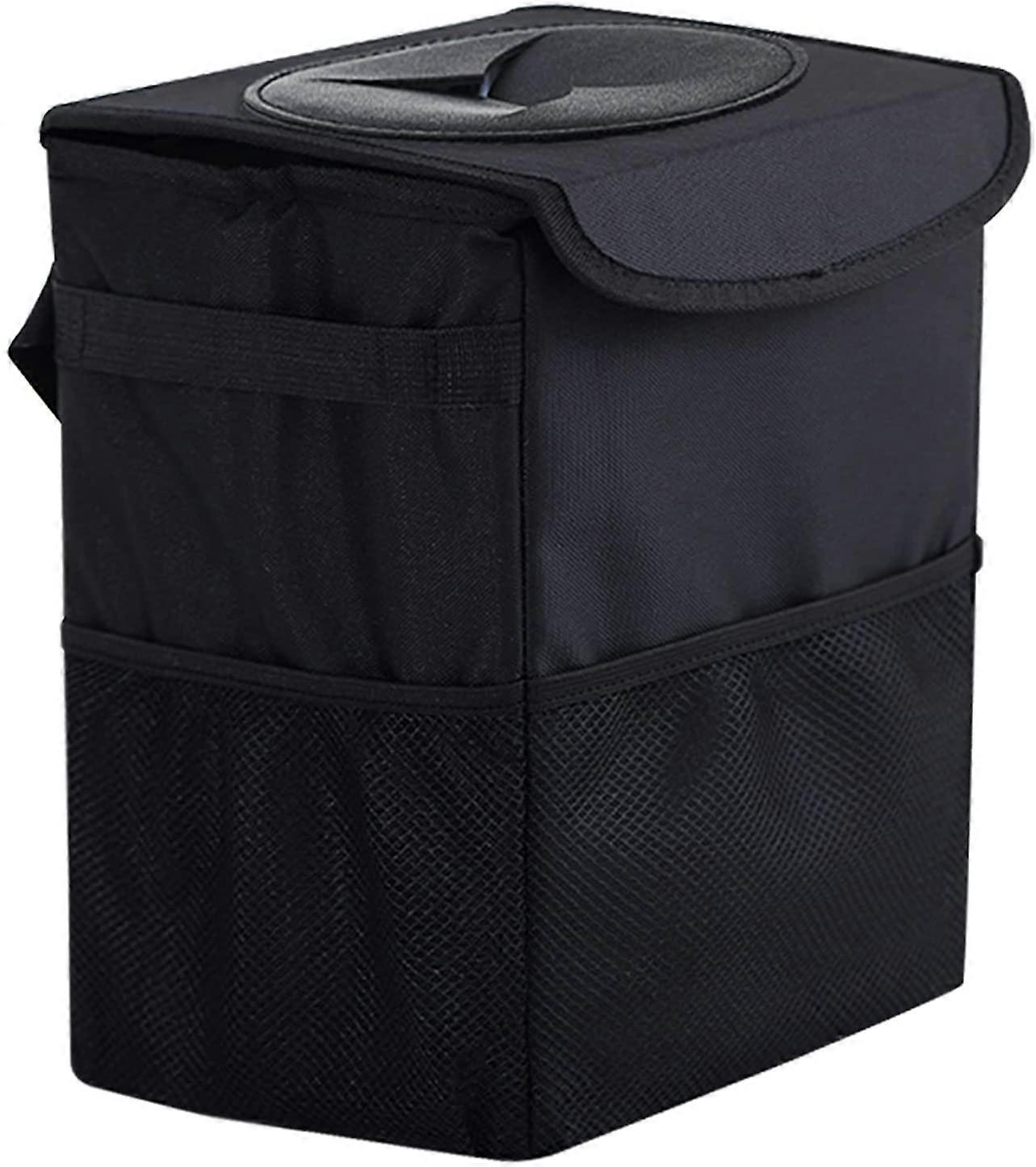 Schwarzer Automülleimer mit Deckel, hängender Automüllsack mit Aufbewahrungstaschen, faltbarer tragbarer wasserdichter und auslaufsicherer Automülleimer