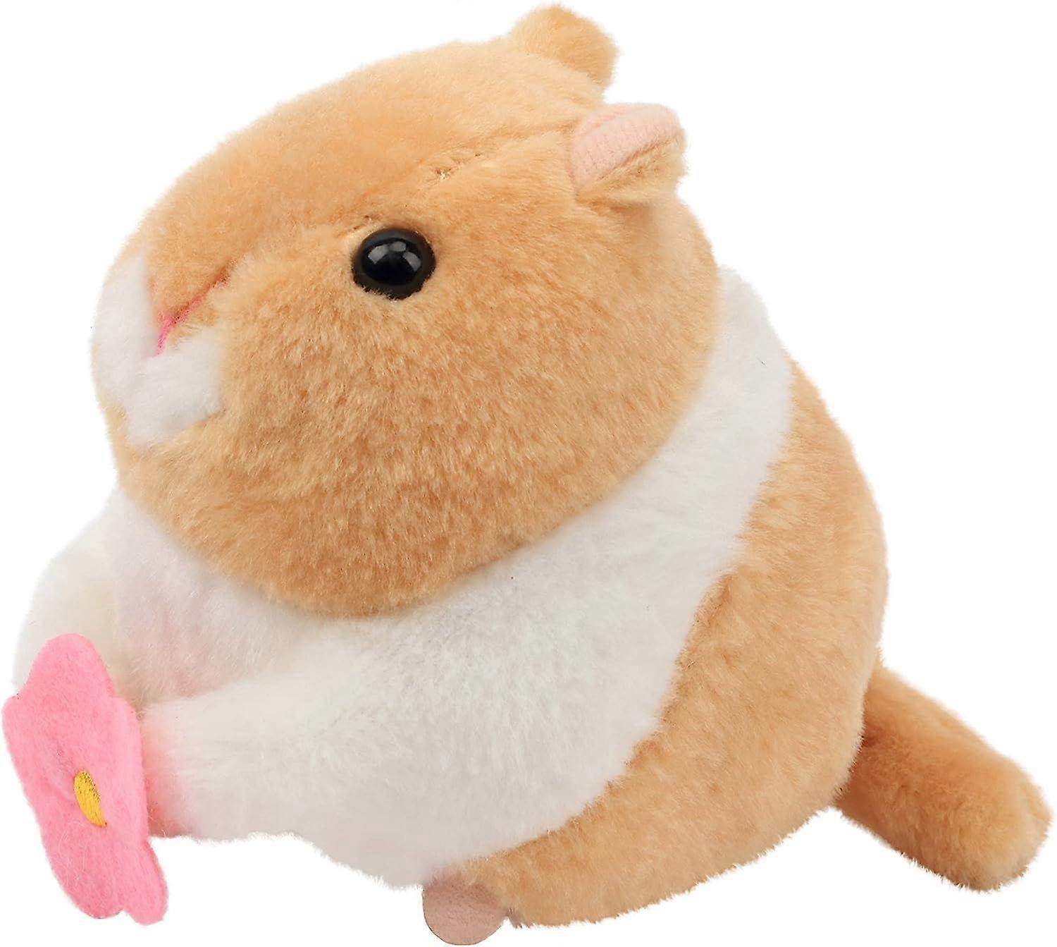 Pull string plush hamster toy wind-up electric wagging tail rotating interactive toys, brown, 16 cm