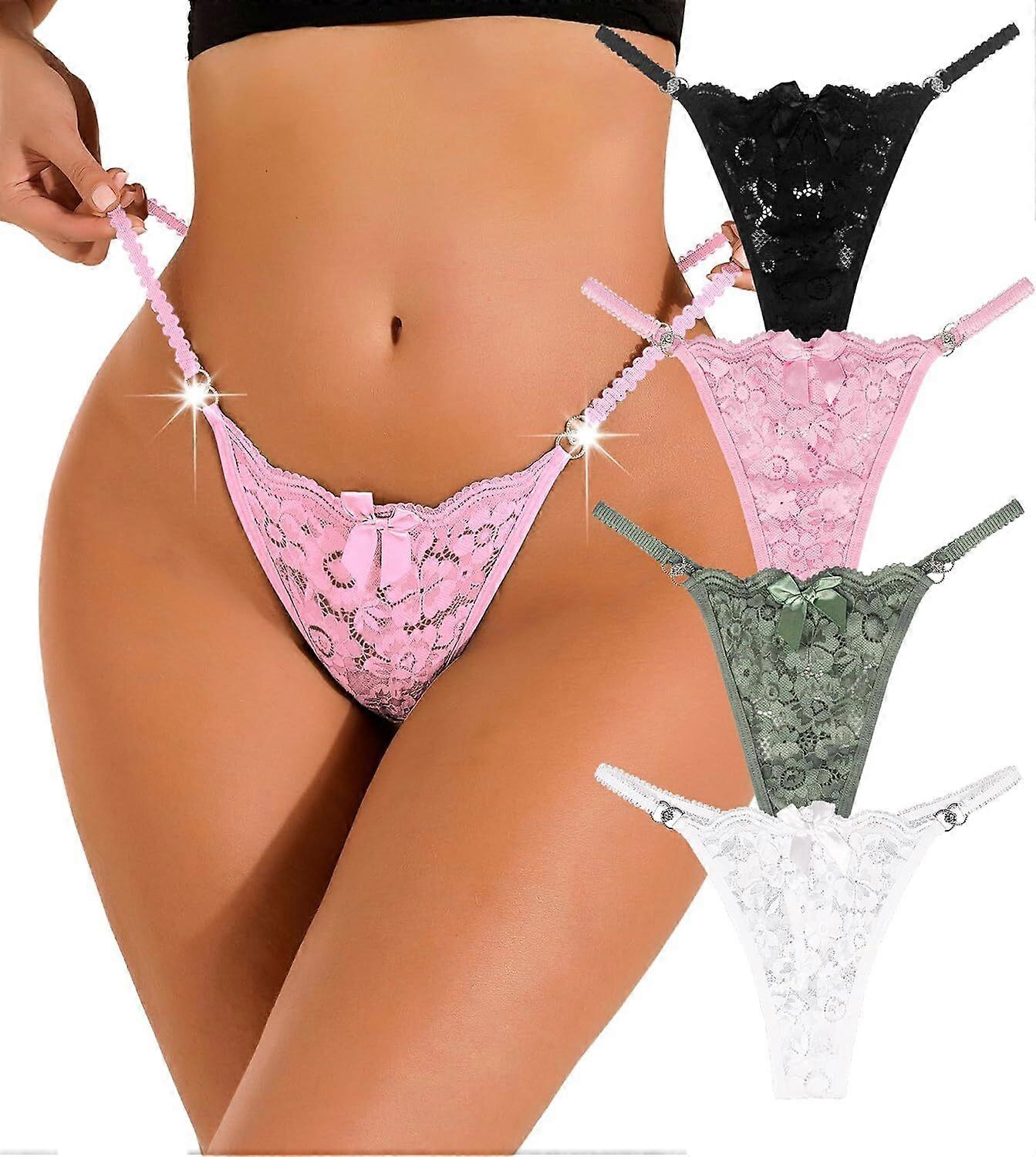 4Pack Women G-String Thongs T-back Lace Hollow Out Low Waist Thongs Underwear Panties