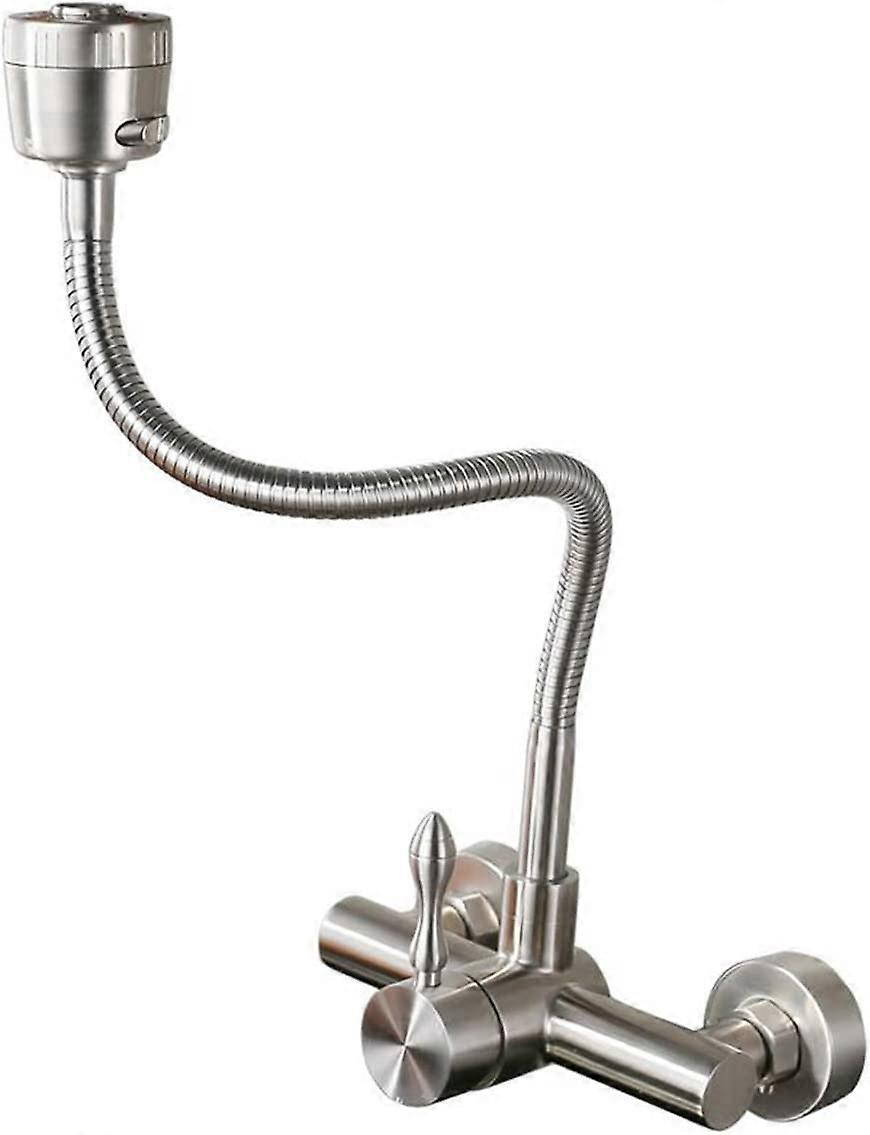 Grifo mezclador de cocina 304 Grifo de cocina de acero inoxidable en la pared Grifo de cocina 360 montado en la pared con caño flexible (montado en la pared)