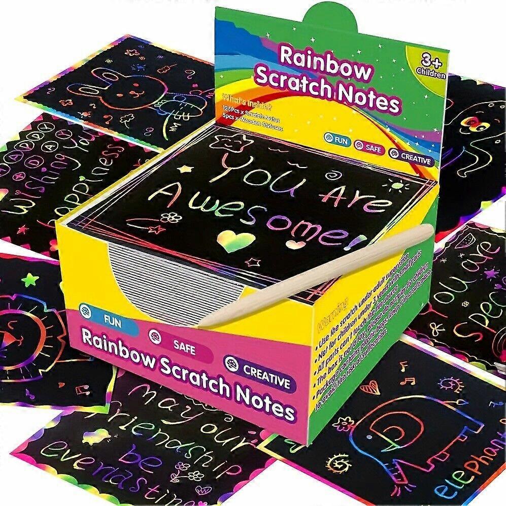 Rainbow Scratch Mini Art Notes - 100 Magic Scratch Paper Note Cards for Kids