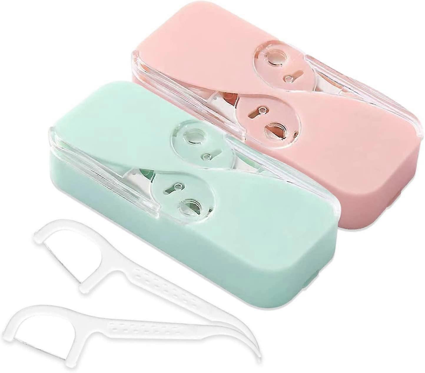 Vert + rose Dental Floss Distributeur Portable Floss Box Dental Floss Picks Distributeur Floss Pick Holder Automatic Floss Organizer Travel Floss pour W