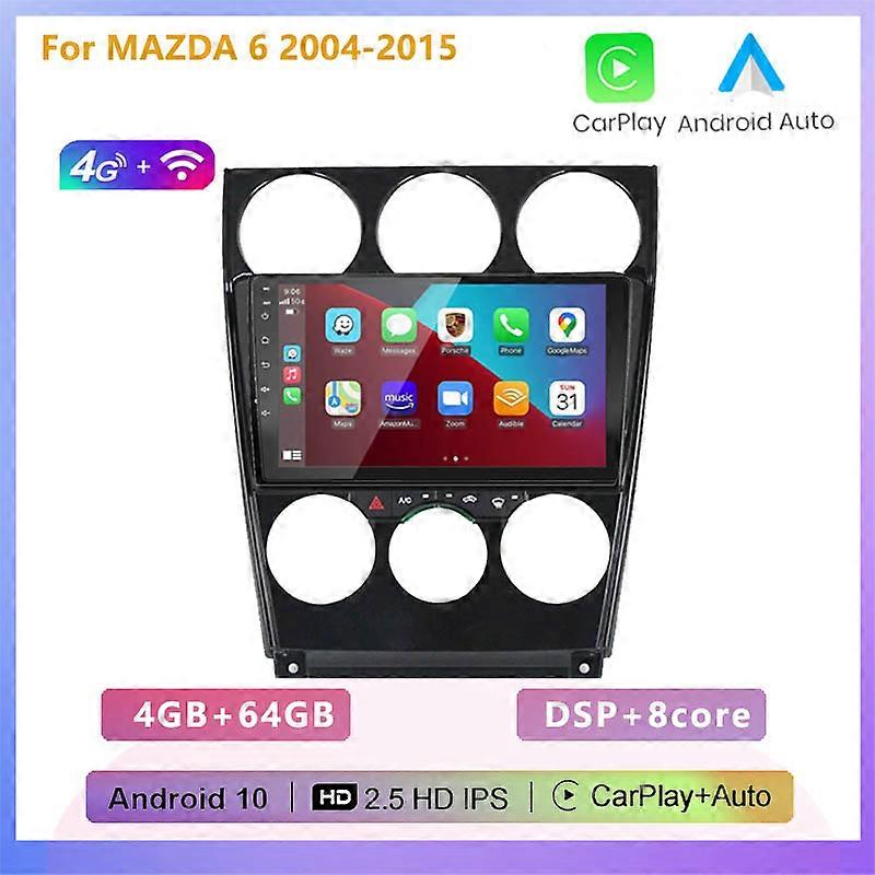 2DIN Android 10 4+64G Car Radio Stereo Multimedia Player Carplay Auto WIFI RDS DSP GPS navigation for MAZDA 6 2004-2015