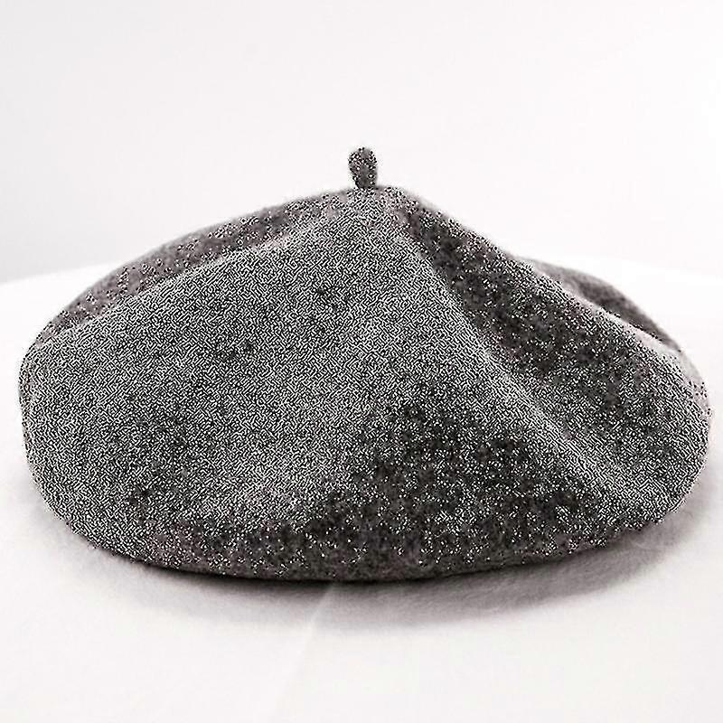 Women Wool Vintage Solid Color Berets Cap(dark Gray)