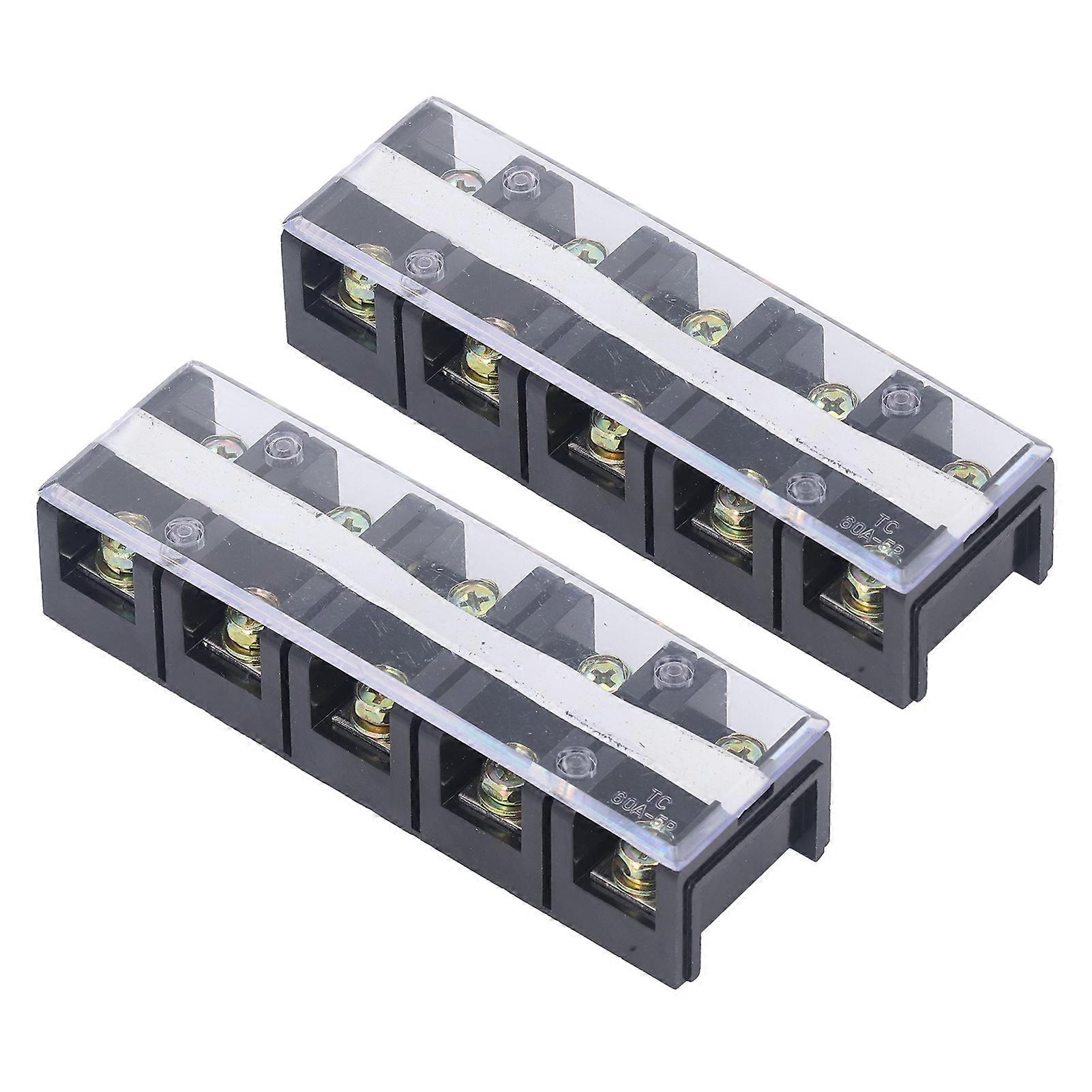 Terminal Strip Dual Rows High Current Screw Terminal Block with Cover 600V 60A 2pcs 5 Position (605) 