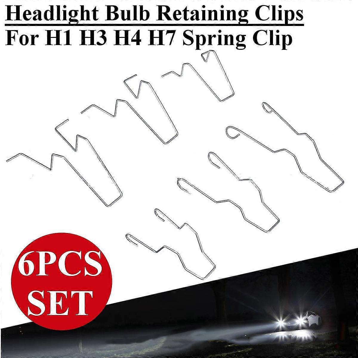 5zhsfullkit 6pcs Steel Headlamp Headlight Dip Dipped Beam Head Lamp Bulb Retaining Spring Clip Clamp For H1/h3/h4/h7
