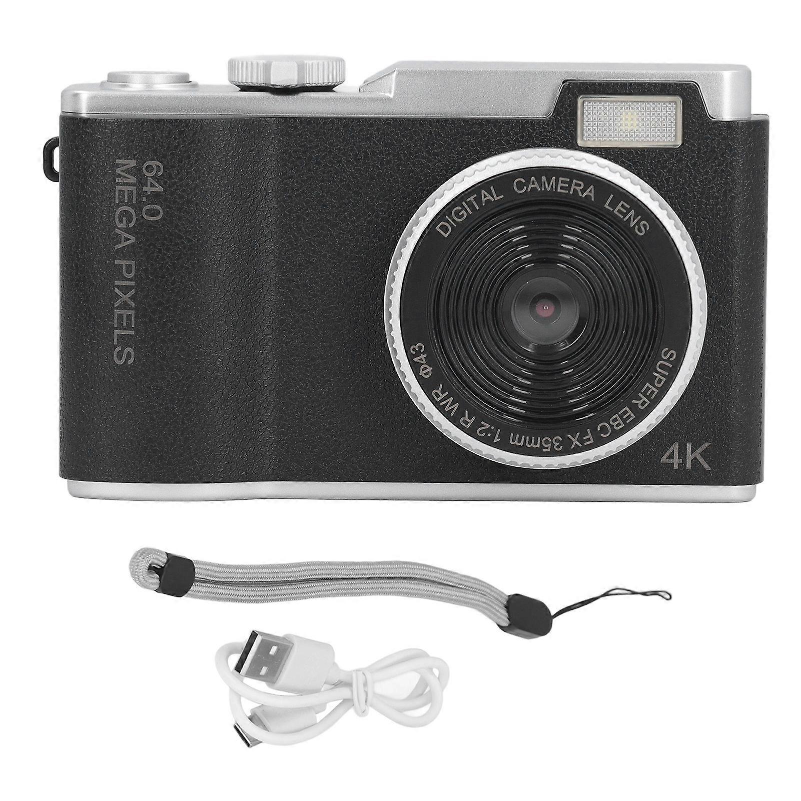 Digital Camera 48MP 1080P 2.4 Inch Screen 16x Zoom Prevent Shaking Portable Compact Selfie Camera for Travel Black