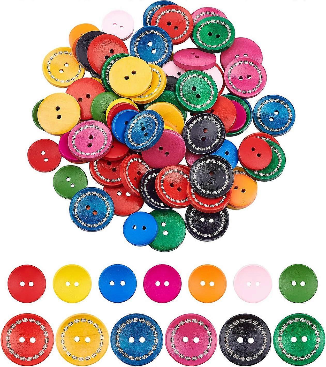 200pcs 2 Sizes 2-Hole Basic Sewing Wood Button Round Wooden Sewing Buttons Colorful Button for DIY Crafts and Sewing Project