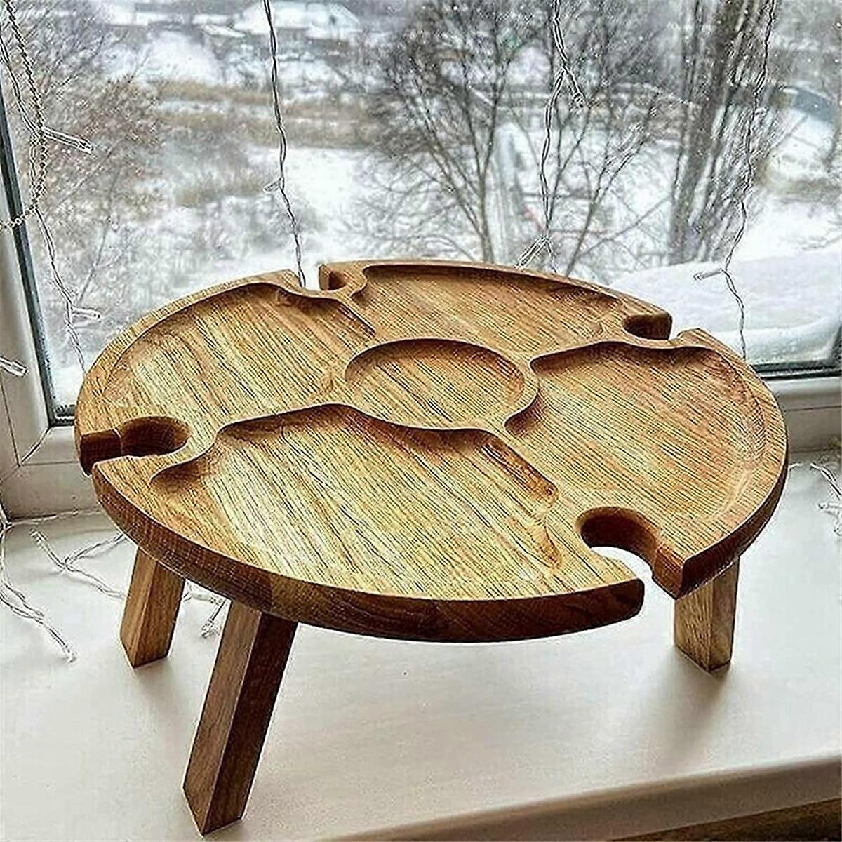 Wooden Outdoor Folding Picnic Table Portable 2 in 1 Wine Glass Rack, Foldable Desk Wine Glass Rack Table Picnic Tray