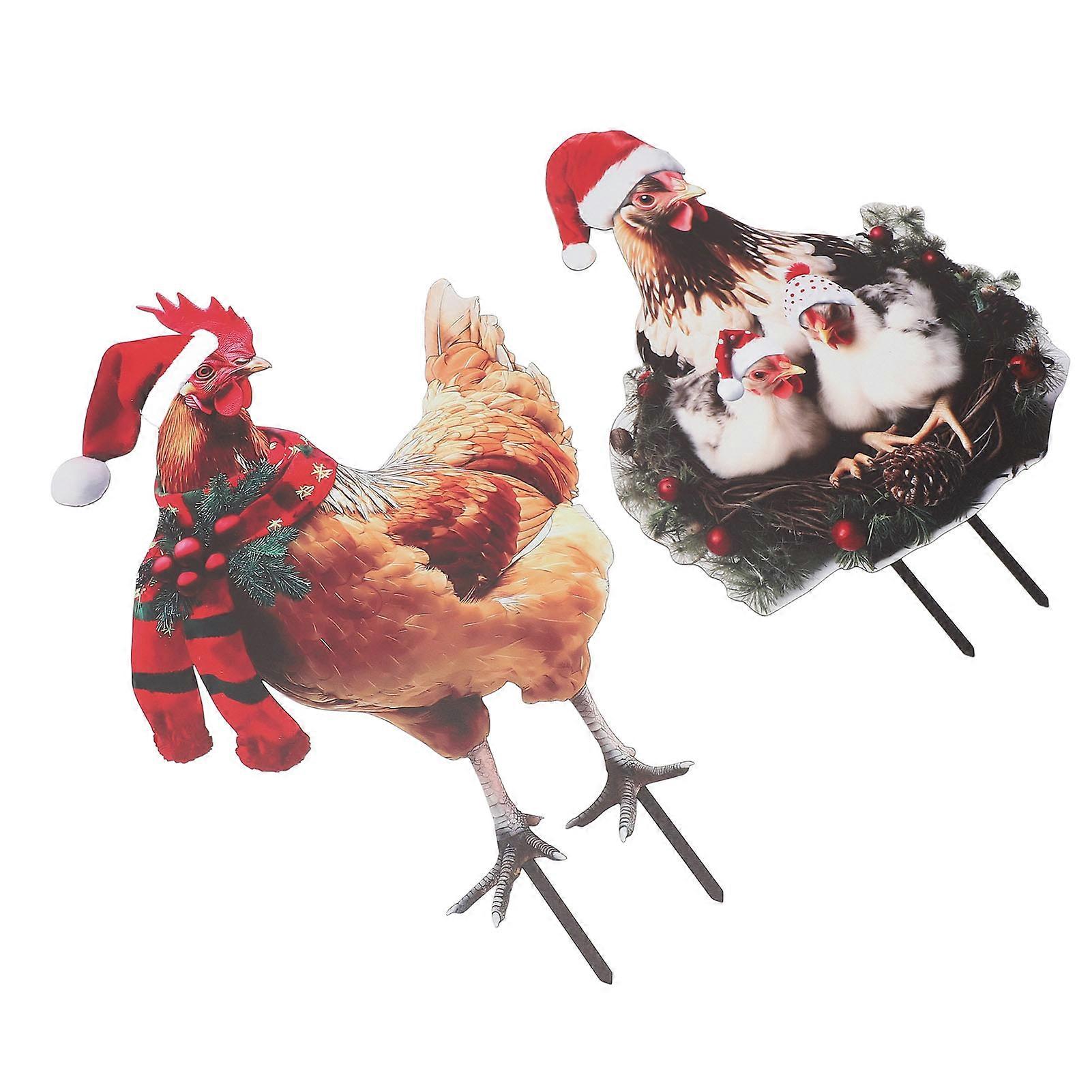 GPB 2Pcs Garden Chicken Stake Outdoor Metal Iron Decor Yard Art Decorative Figure Ornament