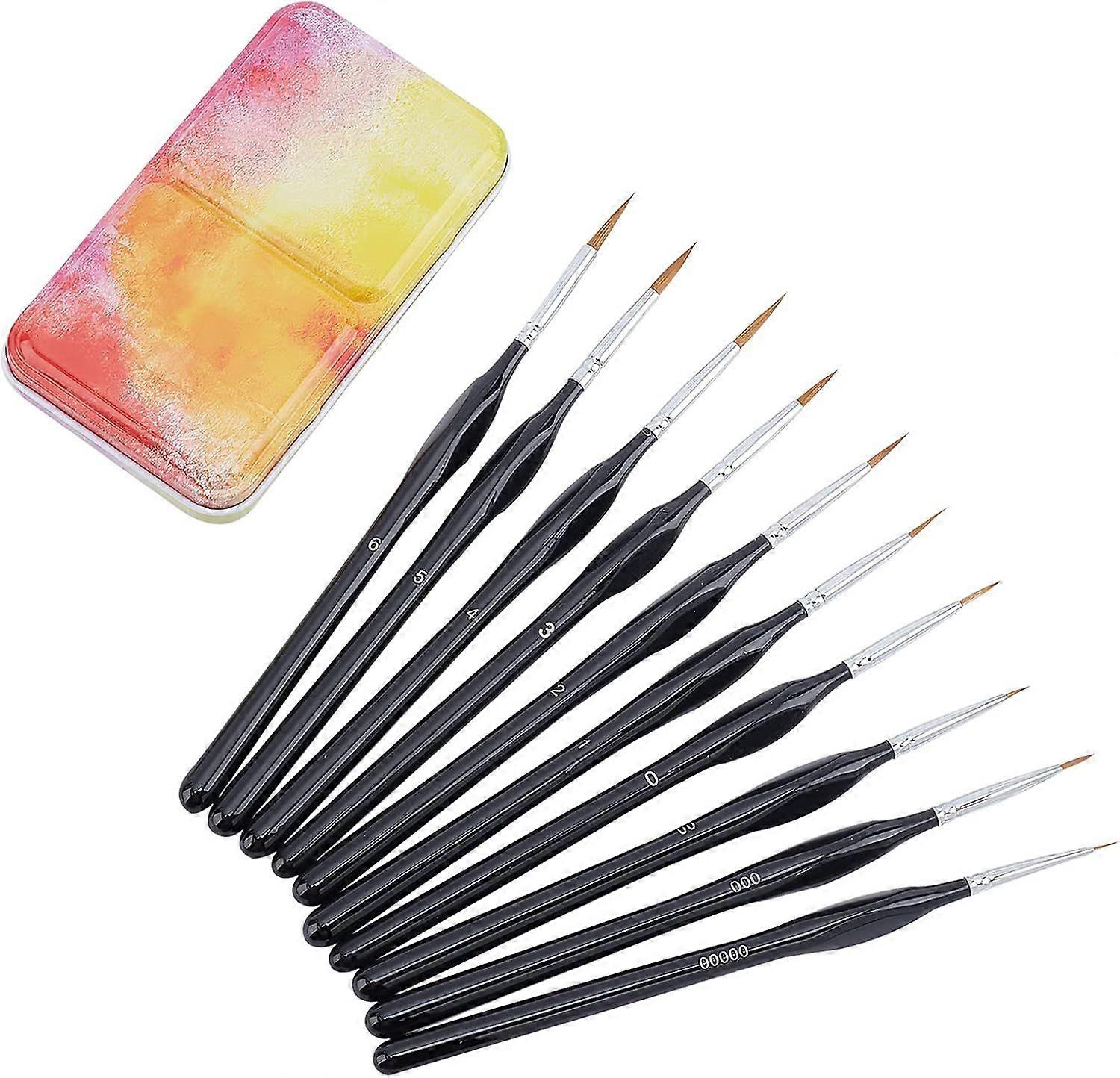 Watercolor Palette with 10pcs Brushes Empty Watercolor Tin Portable Palette Box with Pan and Detail Paint Brushes Miniature Brushes for Fine Detailing