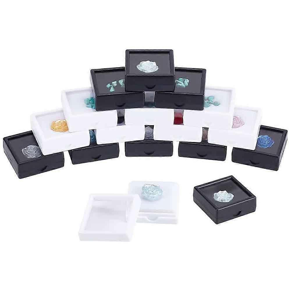 16Pcs 2 Colors Clear Window Plastic Loose Diamond Boxes with Velvet Inside Square Mixed Color 40x40x15mm 8pcs/color