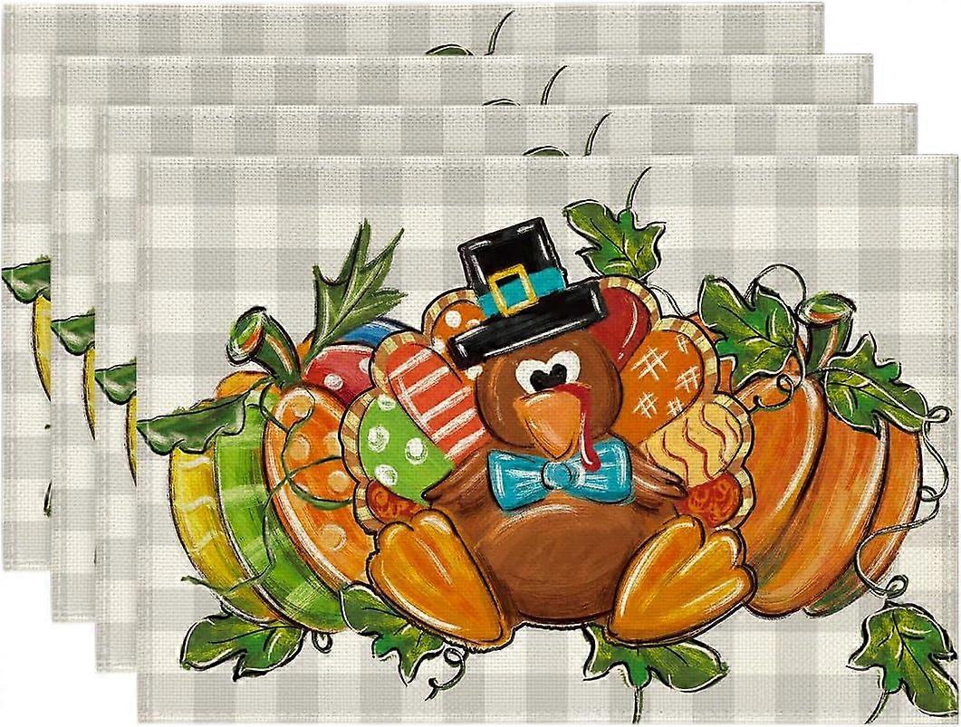 Buffalo Plaid Placemats Set of 4, Autumn Harvest Style for Thanksgiving Dining