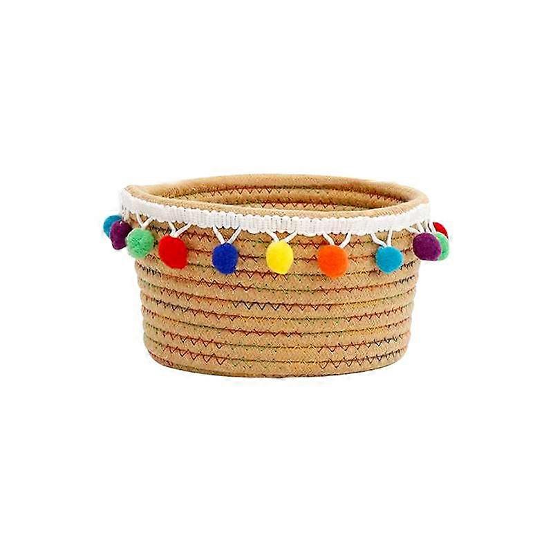 1PC Stylish Desktop Sundries Cartoon Storage Basket Cotton Rope Hairy Ball Decoration Hand Woven