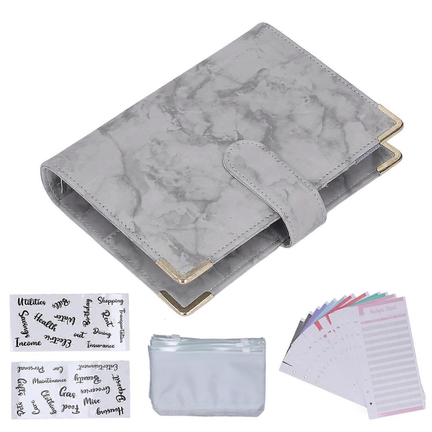 A6 PU Leather 6 Holes Budget Binder with 8 Zipper Bag 12 Budget Sheet 2 Stickers Replaceable Inner C