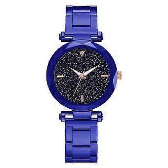 Mode Legierung Armband Runde Zifferblatt Uhr Unisex Casual Quarzuhr (Blau)