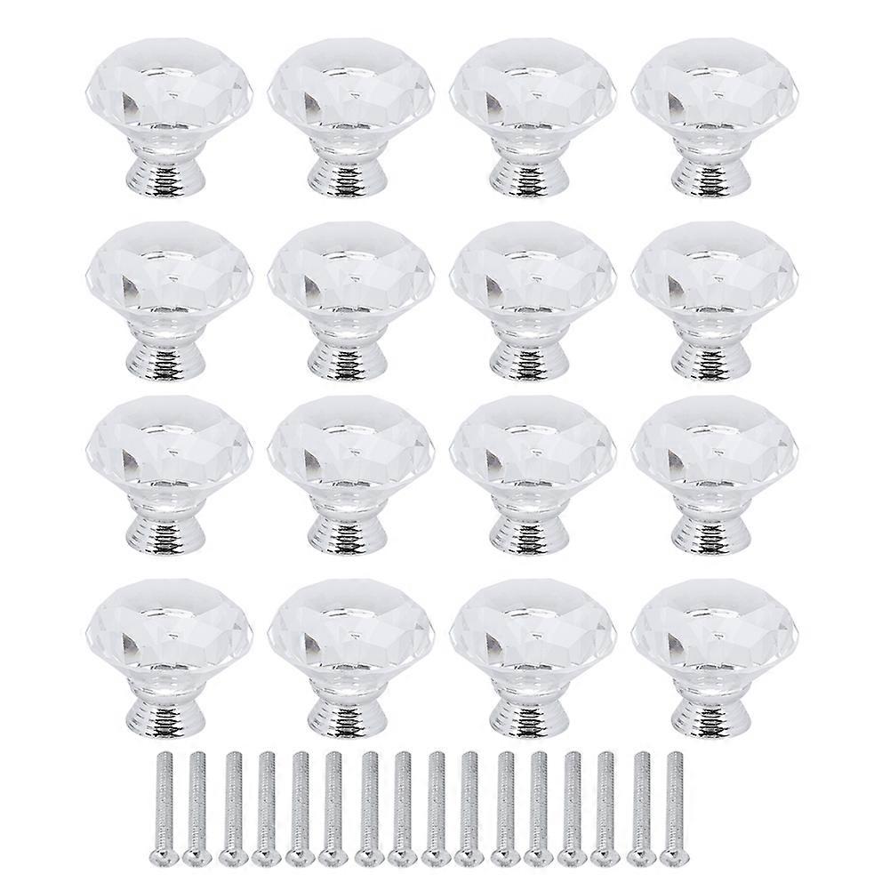 16Pcs Crystal Glass Cabinet Knob Diamond Shape 40mm Drawer Cupboard Handle Pull