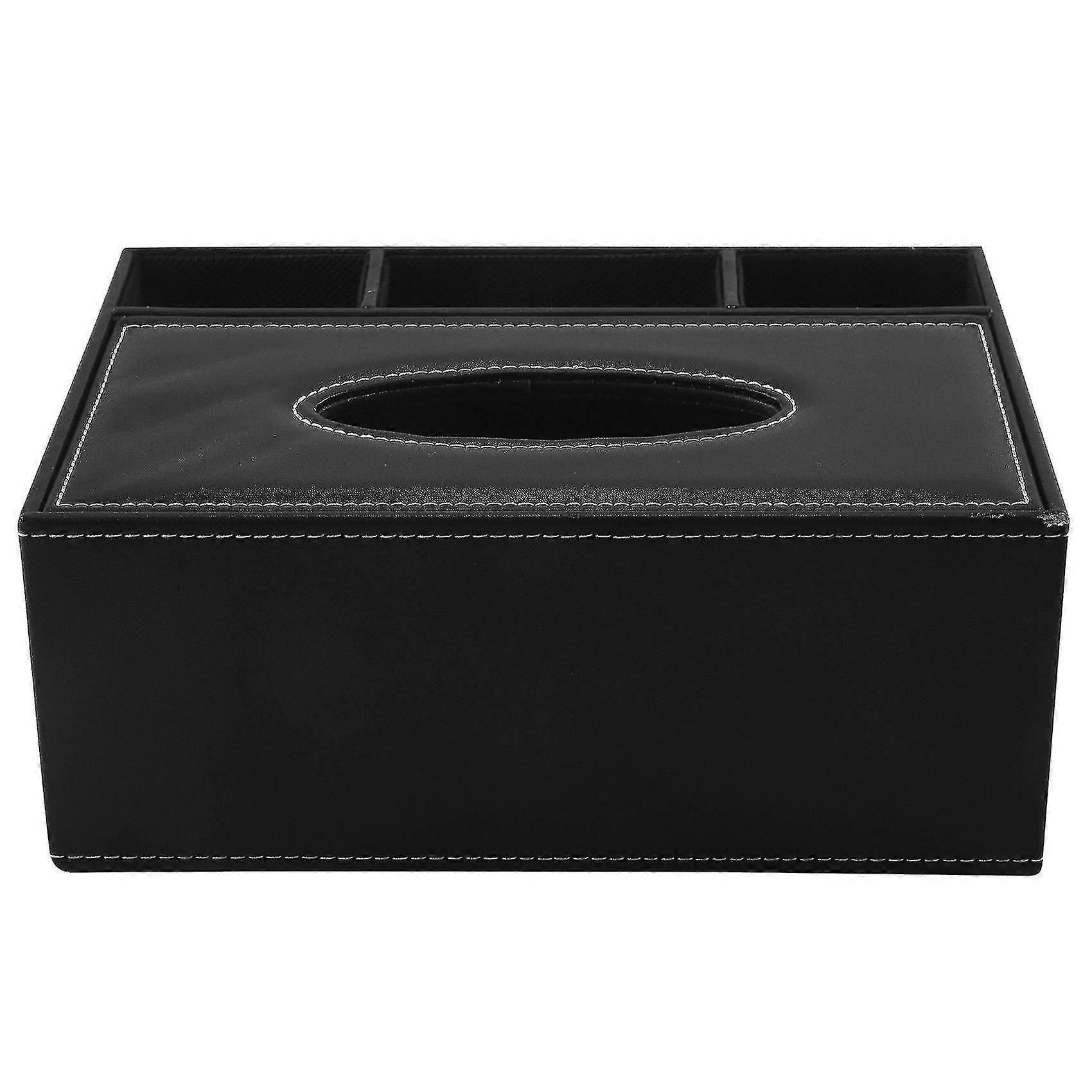 Pu Tissue Box Remote Control Holder Multifonctionnel Desktop Organizer Crayon Crayon Ciseaux Conteneur (bla