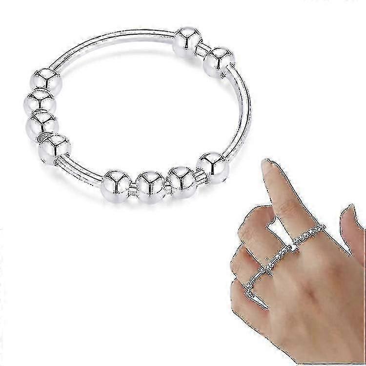 925 Sterling Silver Anti Anxiety Ring For Women Men Ficdet Rings For Anxiety Anxiety Ring With Beads Spinner Ringnew For 2024 Cd