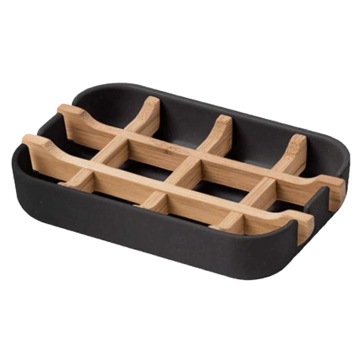 1/2Pcs Bamboo Soap Dish Shower Soap Bar Holder Bamboo Drain Rack Bathroom Soap Tray Anti-slip Bottom
