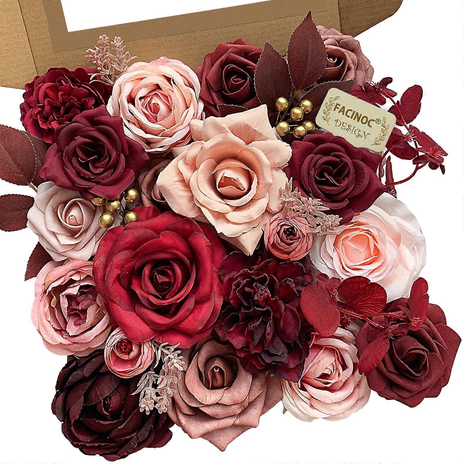 Burgundy Artificial Roses Bulk for DIY Wedding Bouquets & Home Decor