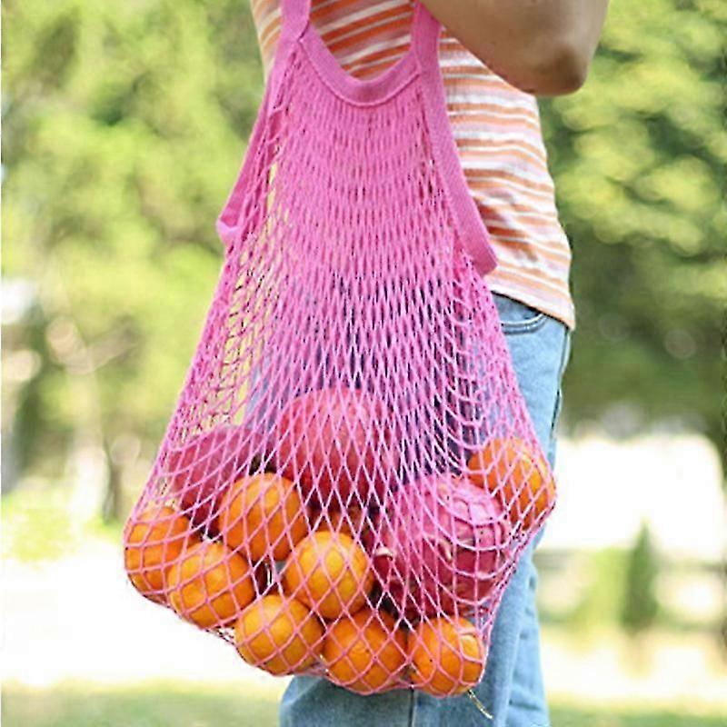 תיק כתף ארוג רשת ירקות כותנה תוצרת אורגנית קצרה תיקי פירות ניידים גבוהים תיק קניות אחסון נטו רב פעמי