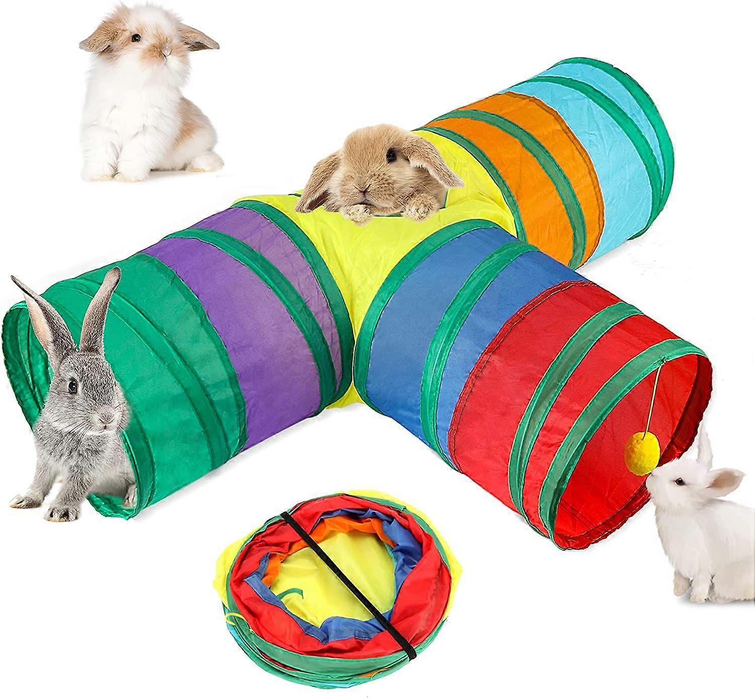 Bunny Tunnels & Tubes Collapsible 3 Way Bunny Hideout Small Animal Activity Tunnel Toys for Dwarf Rabbits Bunny Guinea Pigs Kitty