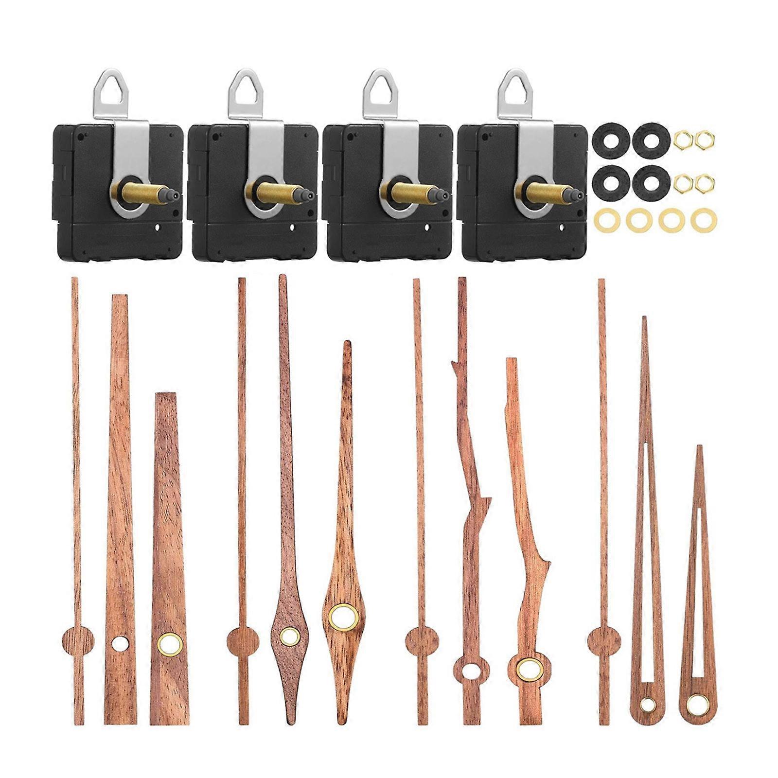 4 Packs Clock Mechanism with 4 Types of Wood Clock Hands Super Quiet Clock Movement Battery Operated Clock Parts Kits