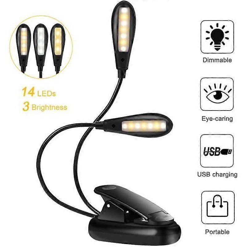 B-CWU 14 LED Flexible Clip-on USB Rechargeable Eye-Caring Reading Light