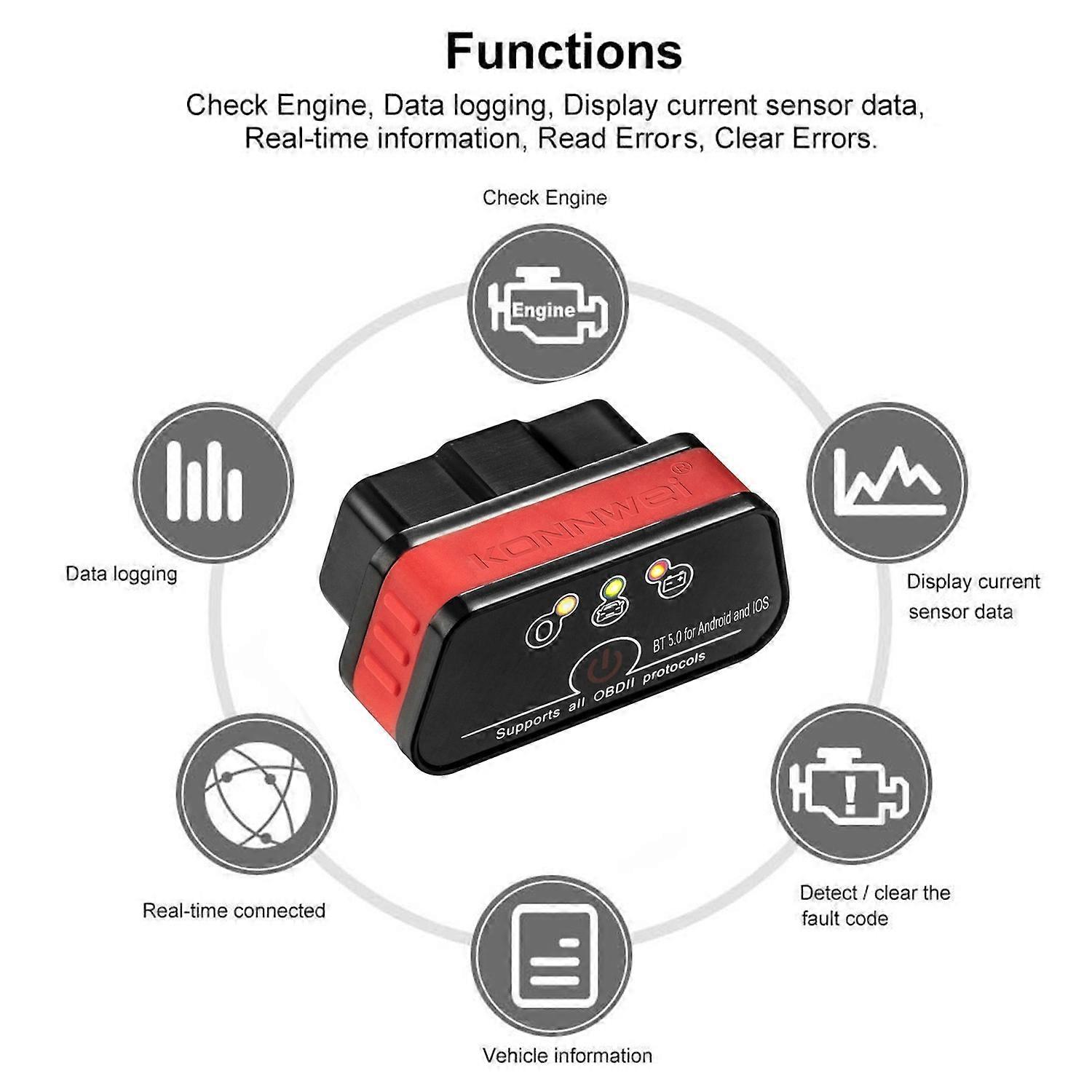 KONNWEI KW902 Mini BT 5.0 Wireless OBD-II Car Auto Diagnostic Scan Tools Car Detector Tester Scanner