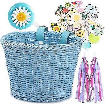 Front Bike Basket with Handlebar Streamers - Woven Wicker Accessory for Kids