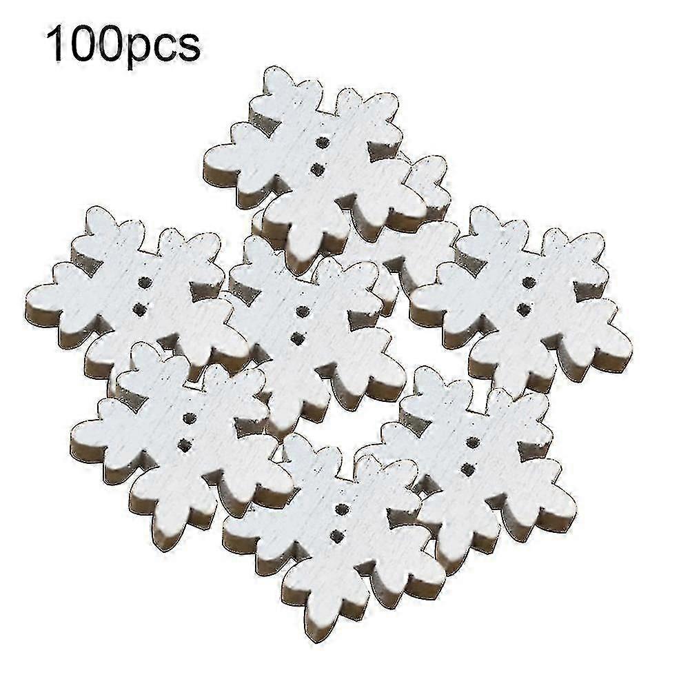 100pcs 1.7cmスノーフレーククリスマスウッドクラフトクリスマスデコレーション