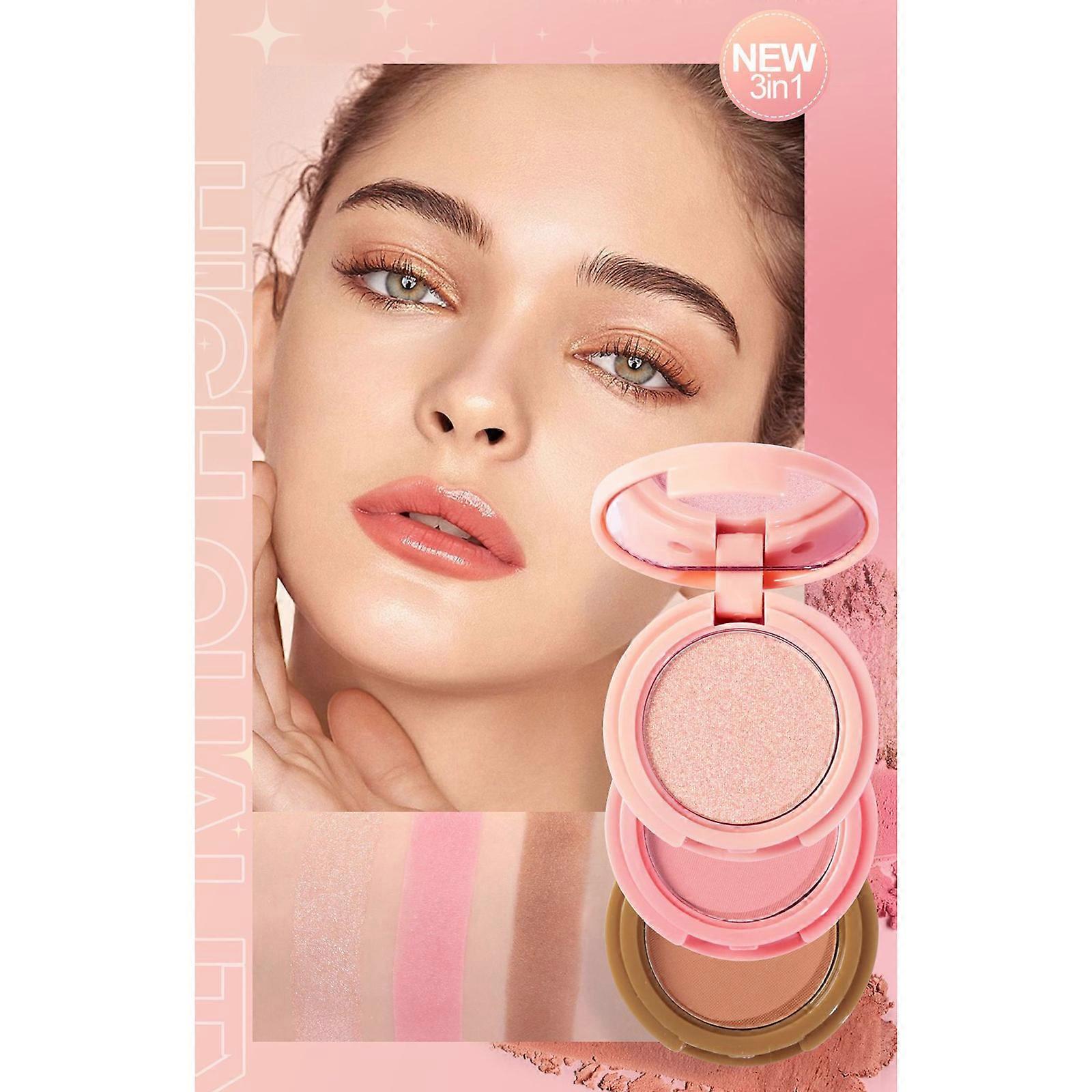 MELLTONG 3-in-1 Make-up Palette – Highlighter, Rouge & Kontur In Einem, Mit Spiegel Für Natürlichen Look