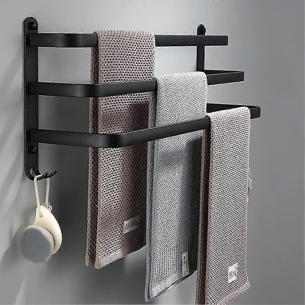 Elegant Towel Rail For Bathroom, Easy To Install Sturdy & Rustproof Towel Bar With Hooks, 60Cm Black