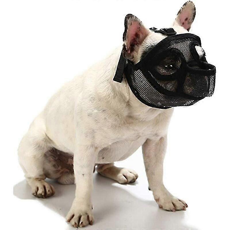 Short Snout Dog Muzzle- Adjustable Breathable Mesh Bulldog Muzzle for Biting Chewing Barking Dog Mask