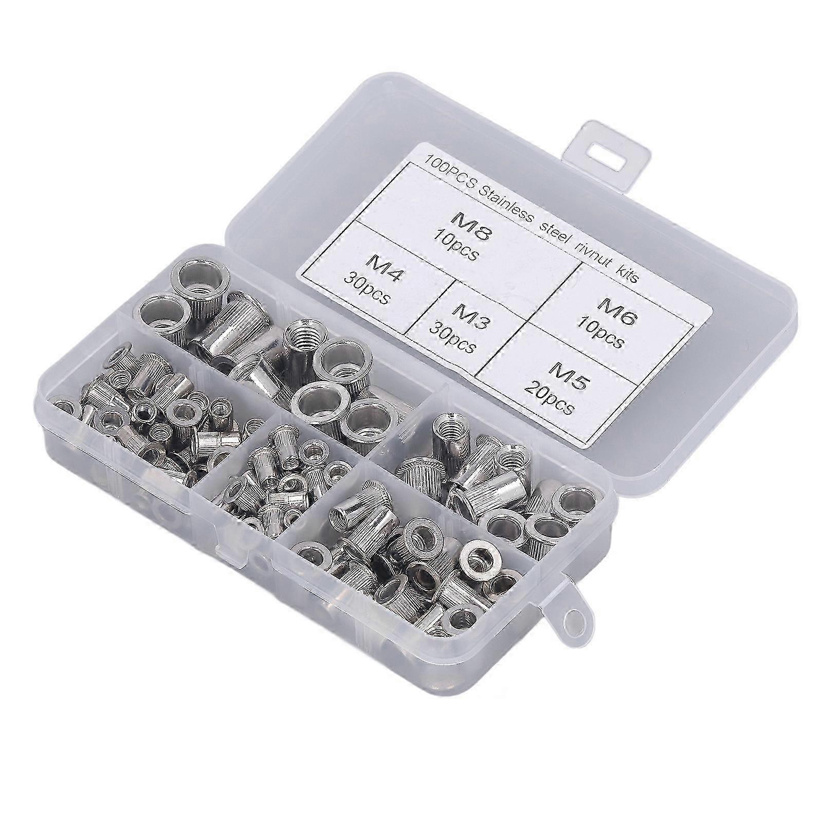 100Pcs Rivet Nut Flat Round Head Knurled M3 M4 M5 M6 M8 Aluminum Alloy Fastener for Vehicle