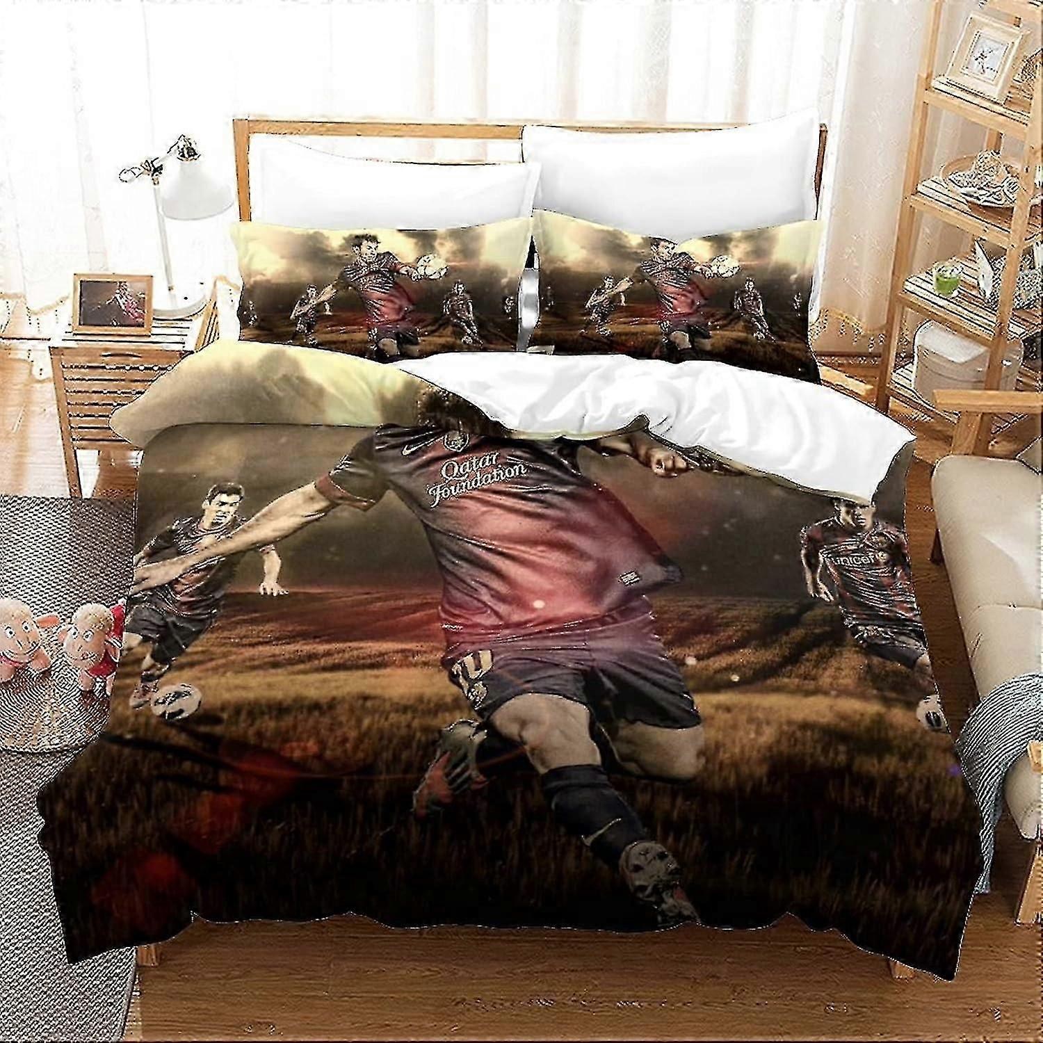o3372 Lençóis Messi Capa de Edredom Macia Microfibra Conjunto de Cama, Impressão 3D Football Superstars Duvet Quilt Cover&Fronha, Com Fecho de Zíper, Para Mim
