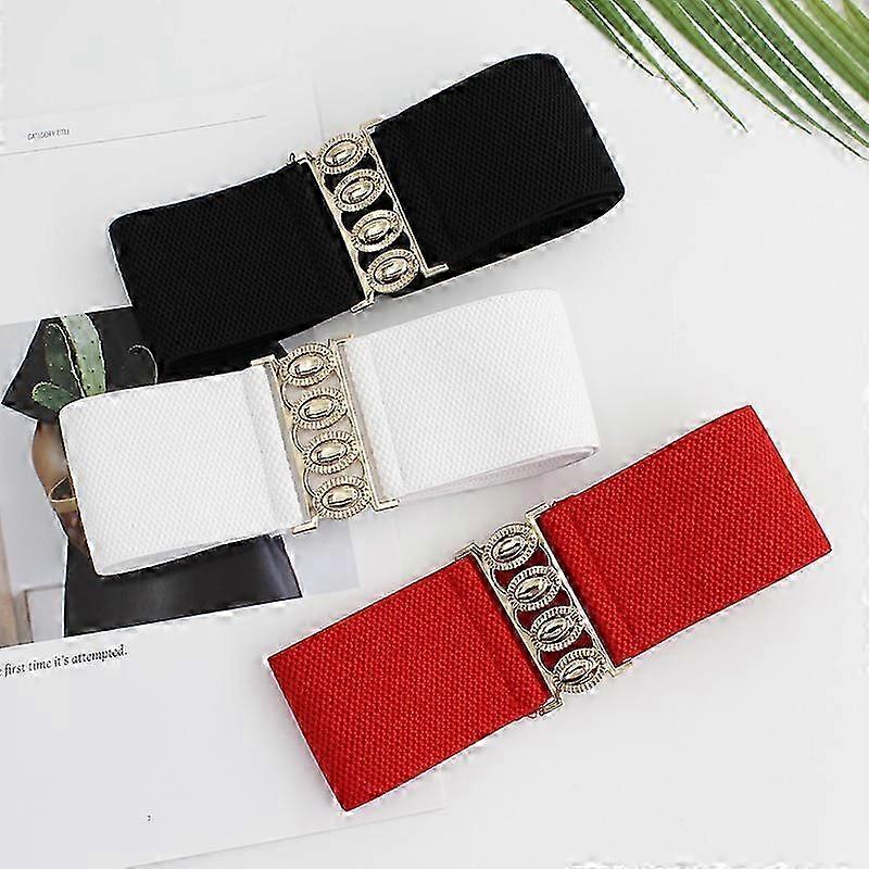 "3 Pcs Women's Wide Belt, Elastic Fashion Waist Belt, Retro Stretch Waist Belt with Gold Buckle"
