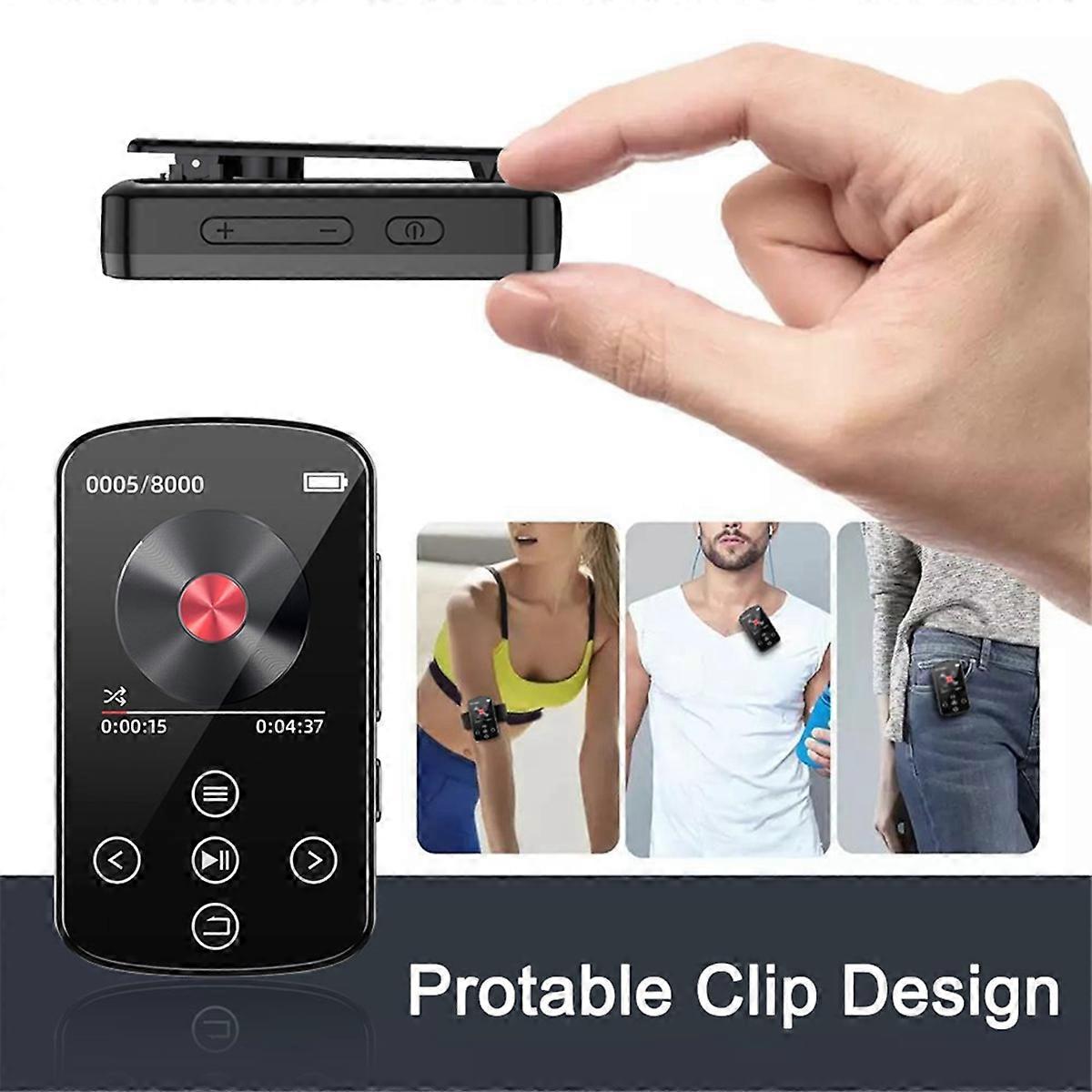 Bluetooth MP3 Player Sport Back Clip Music Player HiFi Sound Sports Player 1.5 Inch Screen with FM Radio E-Book 16G