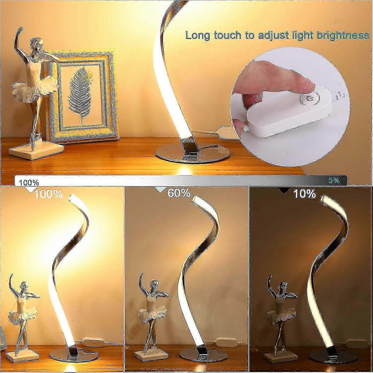 Modern Spiral Table Lamp, 3 Colors & Stepless Dimming Brightness ...